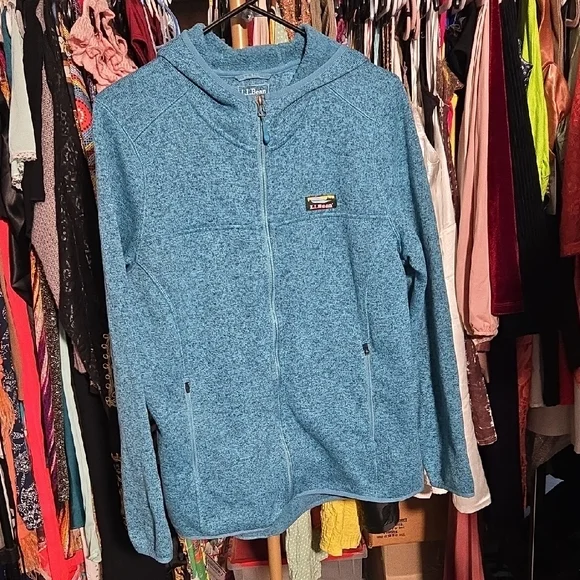 L.L. Bean Teal Heather Full-Zip Hooded Fleece Jacket - Picture 2 of 6